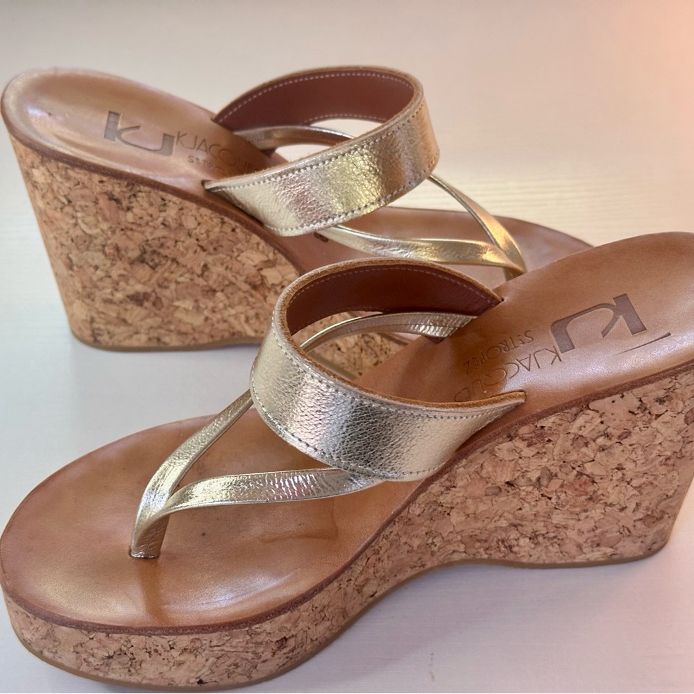 K.Jacques Gold Wedge Sandals